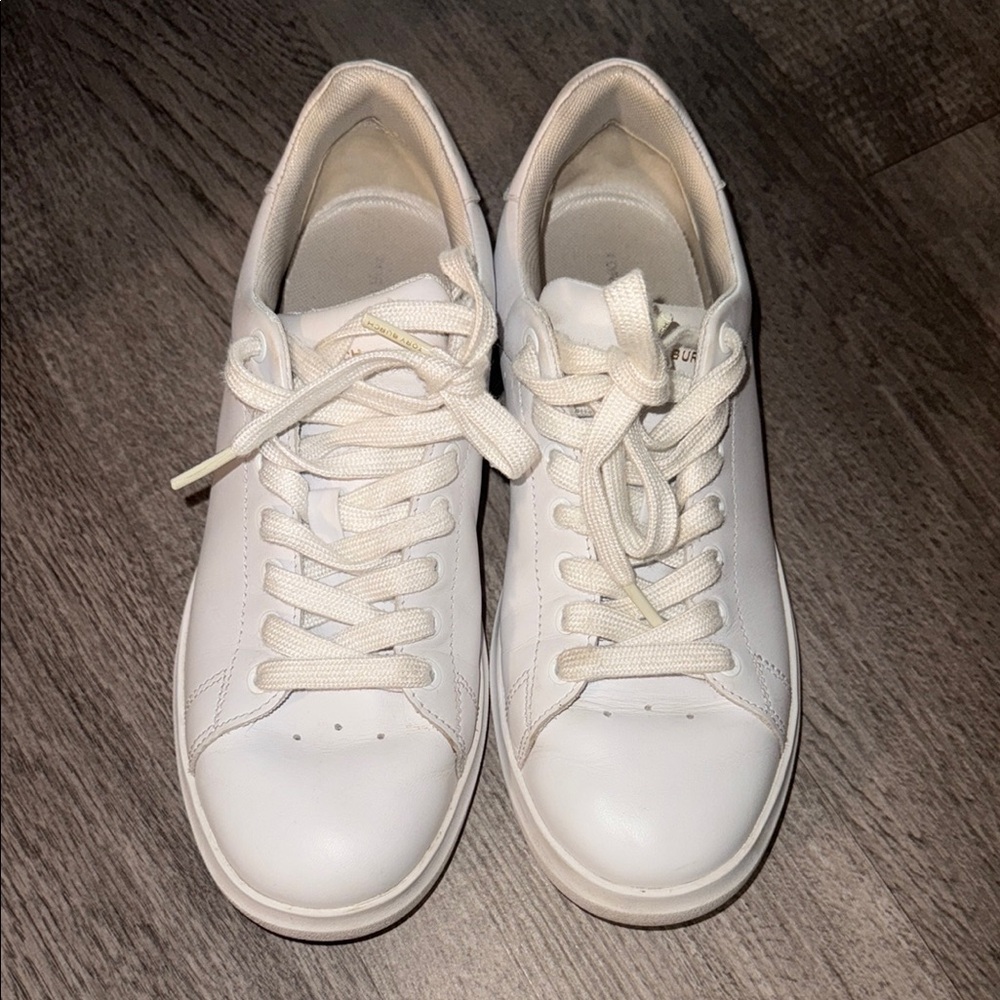Tory Burch White Leather Sneakers with Lace-Up Design